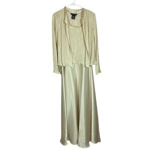 Cachet Dress Size 12 Maxi Gown Long Formal Two Piece‎ Beaded Jacket Champagne